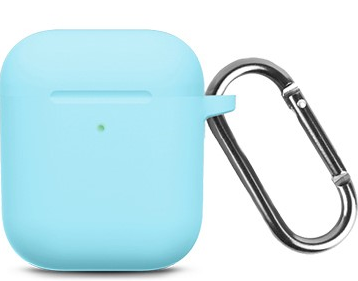 Чехол силиконовый для Airpods 1/Airpods 2 case, X-CASE, голубой с карабином
