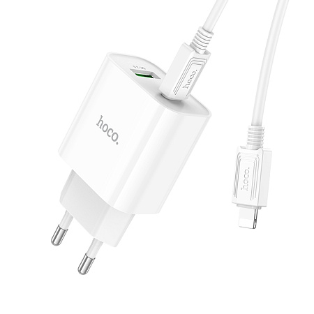 Сетевое зарядное устройство, 1 PD 20W + 1 USB 3.0 QC (C80A Plus), HOCO, Type-C to Lightning, белый