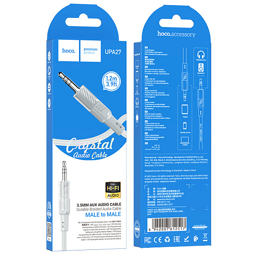 AUX Audio кабель 3,5 мм, UPA27, HOCO, серый