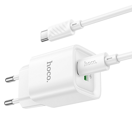Сетевое зарядное устройство, 1 PD 20W + 1 USB 3.0 QC (C147A), HOCO, Type-C to Type-C, мини, белый