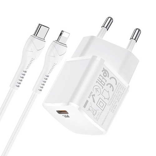 Сетевое зарядное устройство, 1 PD 20W + 1 USB 3.0 QC (N10), HOCO, Type-C to Lightning, mini, Умная зарядка, белый