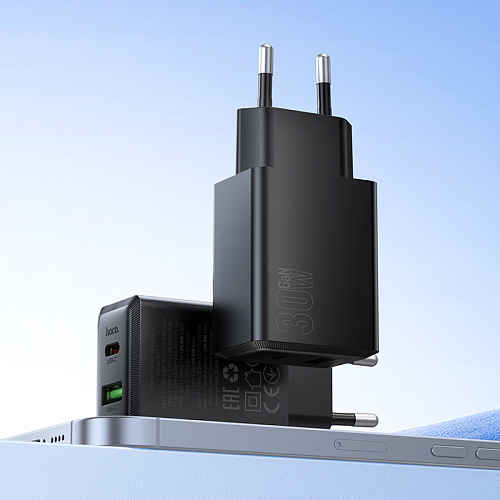 Сетевое зарядное устройство, 1 PD 30W + 1 USB 3.0 QC (N71), HOCO, черный
