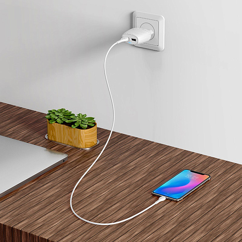 Сетевое зарядное устройство, 2 USB 2.4A (C78A), HOCO, Micro, белый