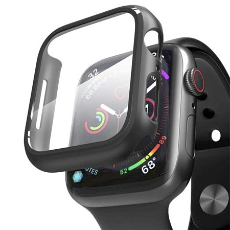 Защитное стекло с чехлом для Apple Watch 40mm, ударопрочный, цвет черный