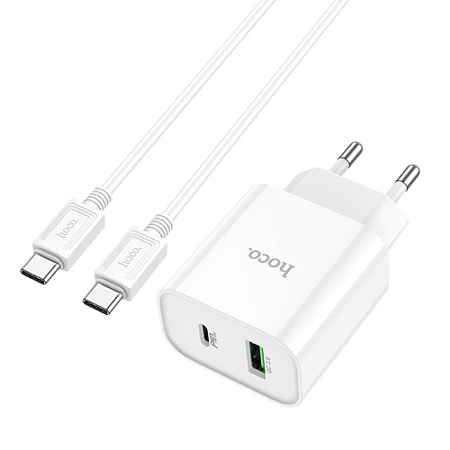 Сетевое зарядное устройство, 1 PD 20W + 1 USB 3.0 QC (C80A Plus), HOCO, Type-C to Type-C, белый
