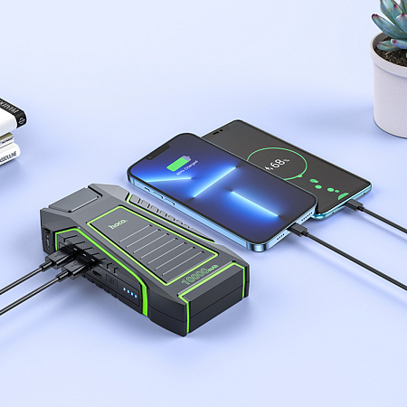 Универсальный Доп. Аккумулятор 10000mAh, QS1, HOCO, 12V(запуск двигателя авто)+2USB (5V/2A)+ фонарик, черный