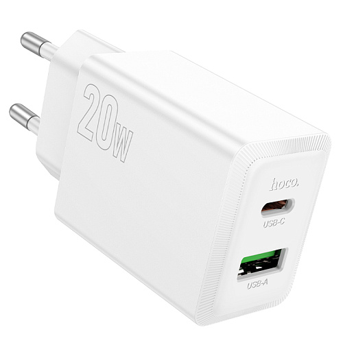 Сетевое зарядное устройство, 1 PD 20W + 1 USB 3.0 QC (N69), HOCO, белый
