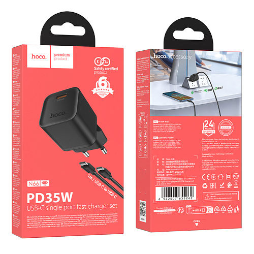 Сетевое зарядное устройство, 1 PD 35W (N66), HOCO, Type-C to Type-C, черный