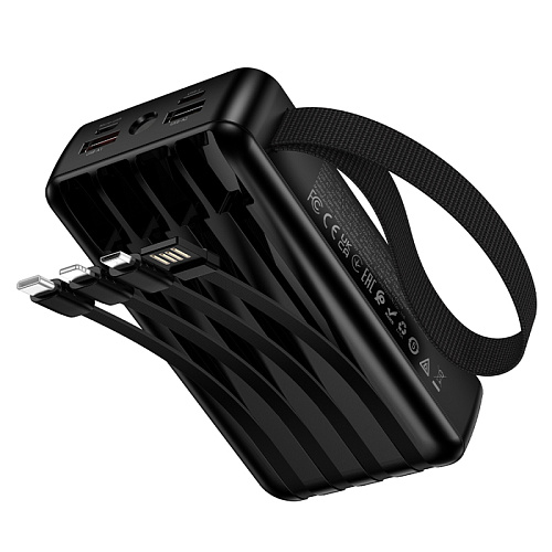 Универсальный Доп. Аккумулятор 20000mAh, J173, HOCO, выход: 1 USB (22.5W), 1 PD (20W), 4 кабеля, с дисплеем, черный