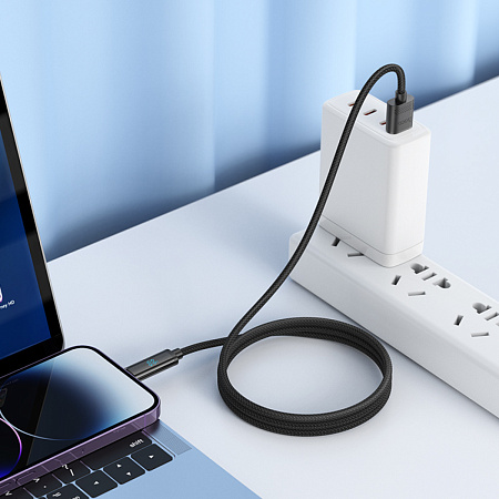 USB дата кабель Lightning, HOCO, U127, 1.2м, с указанием заряда аккумулятора, черный