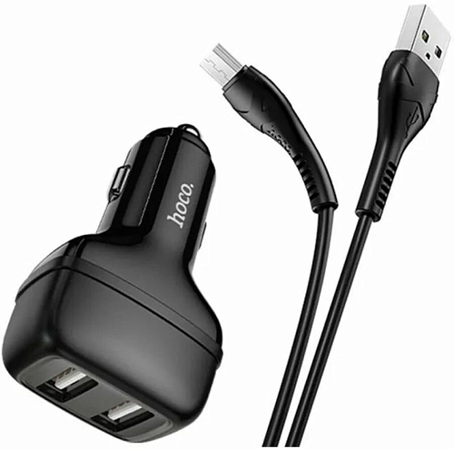 Автомобильное зарядное устройство, 2 USB 2.4A (Z36), usb cable micro, HOCO, черный