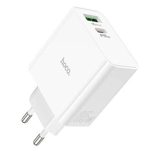 Сетевое зарядное устройство, 1 PD 65W + 1 USB 18W (C113A), HOCO, белый