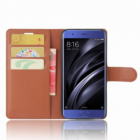 Чехол-книжка для Xiaomi Mi 6, боковой, коричневый