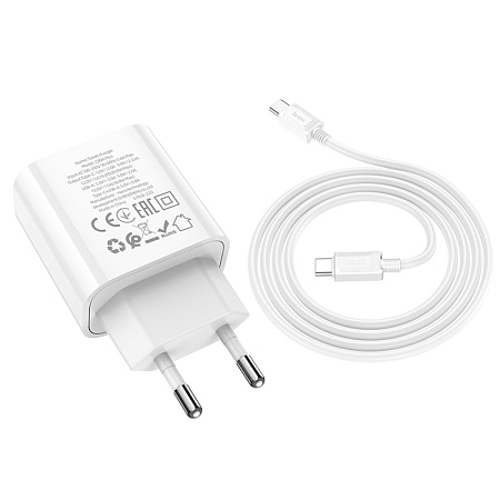 Сетевое зарядное устройство, 1 PD 20W + 1 USB 3.0 QC (C80A Plus), HOCO, Type-C to Type-C, белый