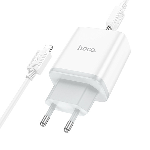 Сетевое зарядное устройство, 1 PD 20W + 1 USB 3.0 QC (C105A), HOCO, Type-C to Lightning, белый