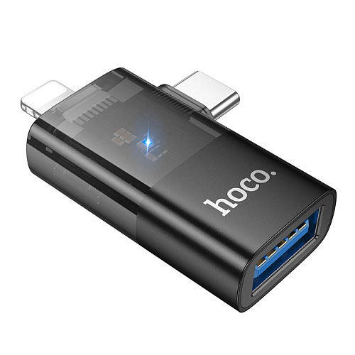 Переходник 2 в 1 с Type-C/Lightning на USB, UA36E, HOCO, черный