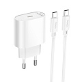 Сетевое зарядное устройство, 1 PD 20W (C109A), HOCO, Type-C to Type-C, белый