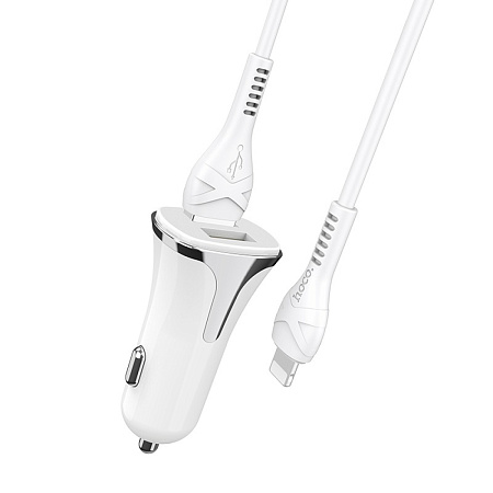 Автомобильное зарядное устройство, 2 USB, usb cable Lightning, HOCO