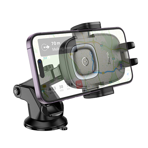 Держатель автомобильный на стекло/торпеду выдвижной c беспроводной зарядкой, HW32, HOCO, металлический серый Держатель автомобильный на стекло/торпеду выдвижной c беспроводной зарядкой, HW32, HOCO, металлический серый