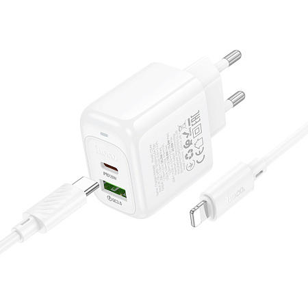 Сетевое зарядное устройство, 1 PD 20W + 1 USB 3.0 QC (CS54A), HOCO, Type-C to Lightning, белый