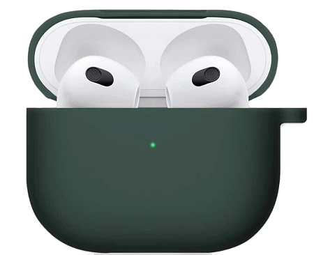 Чехол силиконовый для Airpods 3 case, X-CASE, темно-зеленый с карабином (Dark green)