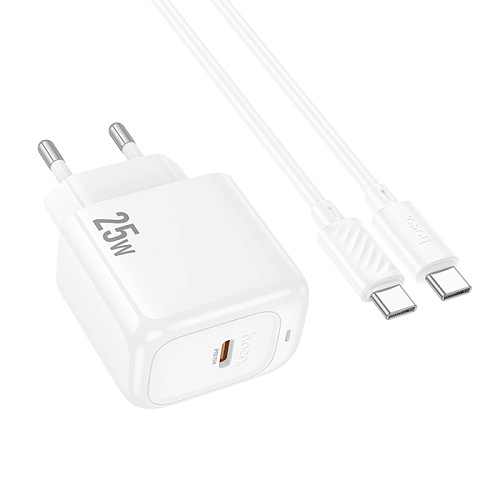 Сетевое зарядное устройство, 1 PD 25W (CS53A), HOCO, Type-C to Type-C, белый
