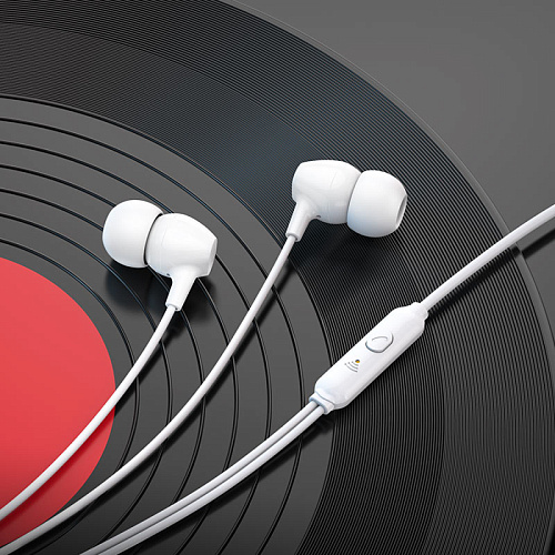 Проводные наушники M94, Universal earphones with microphone, HOCO, вакуумные, белые