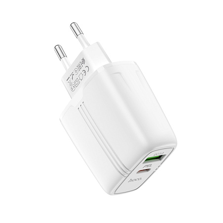 Сетевое зарядное устройство, 1 PD 20W + 1 USB 3.0 QC (N11), HOCO, Безопасный сертификат, Type-C to Lightning, белая