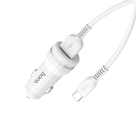 Автомобильное зарядное устройство, 2 USB 2.4A (Z27), usb cable Type-C, HOCO, белый