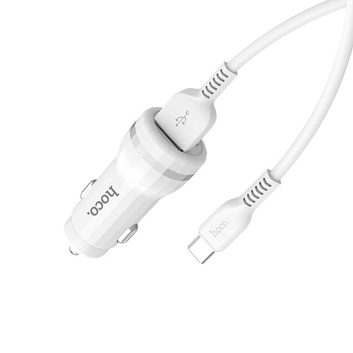 Автомобильное зарядное устройство, 2 USB 2.4A (Z27), usb cable Type-C, HOCO, белый