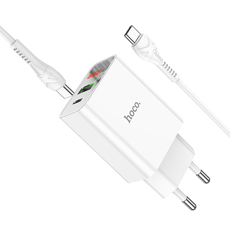 Сетевое зарядное устройство, 1 PD 20W + 1 USB 3.0 QC (C100A), HOCO, Type-C to Type-C, белый