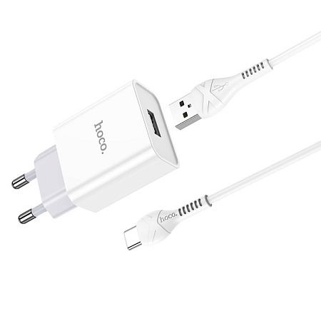 Сетевое зарядное устройство, 1 USB 2.1A (C81A), HOCO, Type-C, белый