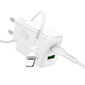 Сетевое зарядное устройство, 1 PD 20W + 1 USB 3.0 QC (N69), HOCO, Type-C to Lightning, белый