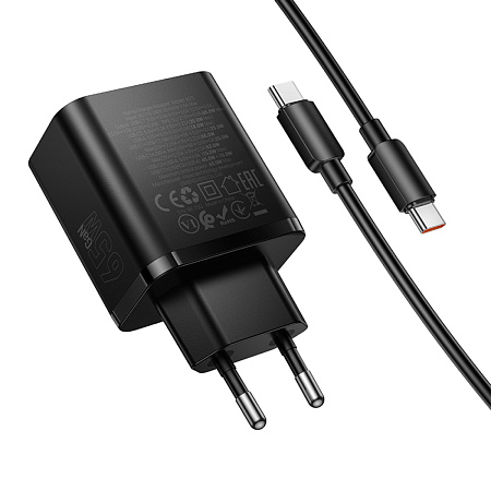 Сетевое зарядное устройство, 2 PD 65W + 1 USB 3.0 QC (N75), HOCO, Type-C to Type-C, черный