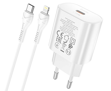 Сетевое зарядное устройство, 1 PD 25W (N22), HOCO, Type-C to Lightning, Безопасный сертификат, белый