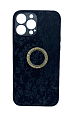 Чехол силиконовый для iPhone 13 Pro (6.1), с подставкой кольцом на палец со стразами, X-CASE, черный