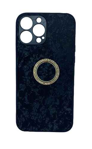 Чехол силиконовый для iPhone 13 Pro (6.1), с подставкой кольцом на палец со стразами, X-CASE, черный