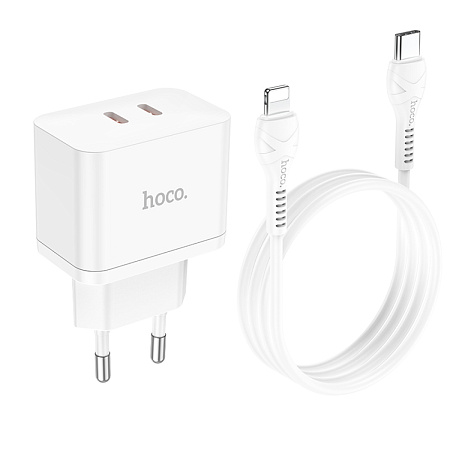 Сетевое зарядное устройство, 2 PD 35W (N29), HOCO, Type-C to Lightning, белый