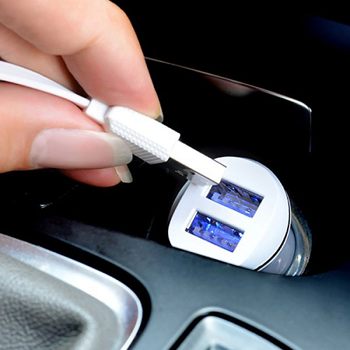 Автомобильное зарядное устройство, 2 USB 2.1A (Z1), usb cable micro, HOCO, белый
