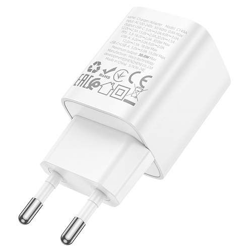 Сетевое зарядное устройство, 1 PD 30W + 1 USB 3.0 QC (C149A), HOCO, мини, белый