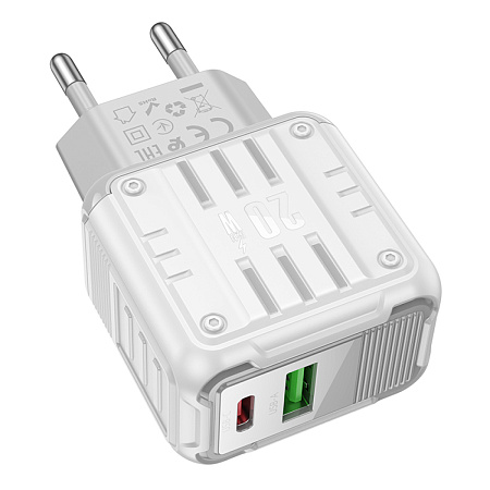 Сетевое зарядное устройство, 1 PD 20W + 1 USB 3.0 QC (C135A), HOCO, белый