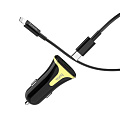 Автомобильное зарядное устройство, 1 USB QC3.0+1 PD (Z31A), HOCO, кабель Type-С to Lightning, черный