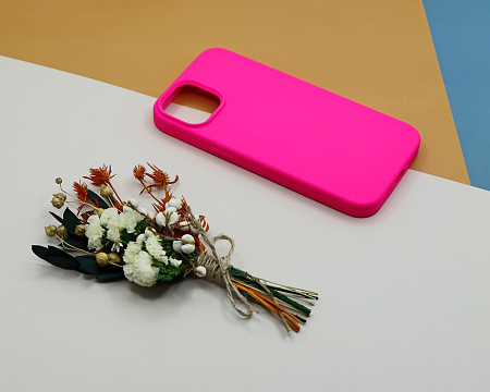 Чехол-накладка для iPhone 14, Silicon Case, без лого, ярко-розовый