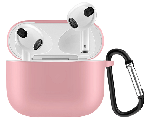 Чехол силиконовый для Airpods 3 case, X-CASE, розовый с карабином