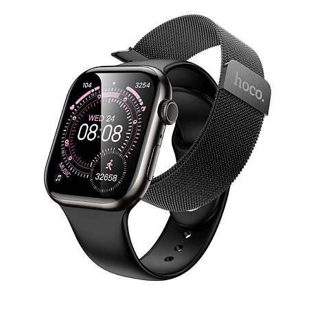 Умные часы Y42 Smart watch Hoco с поддержкой звонков, 2 ремешка в комплекте, черные