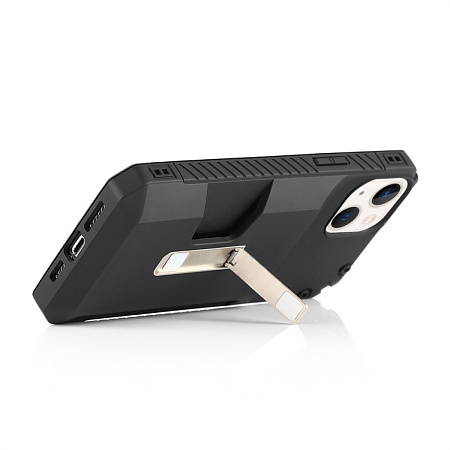 Чехол силиконовый для iPhone 14 Plus (6.7), с карманом для карты, противоударный с подставкой, DU DU, черный