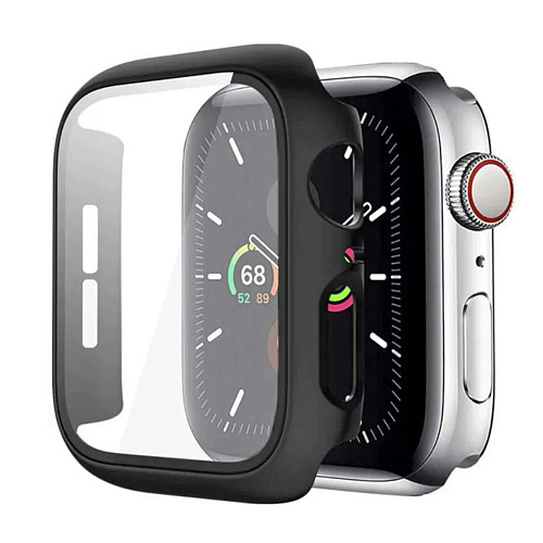 Защитное стекло с чехлом для Apple Watch 45mm, ударопрочный, цвет черный