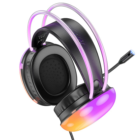 Проводные наушники W109 Plus, HOCO, игровые с микрофоном, USB 7.1, черный