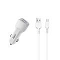 Автомобильное зарядное устройство, 2 USB 2.4A (Z23), usb cable micro, HOCO, белый