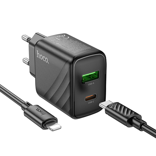 Сетевое зарядное устройство, 1 PD 30W + 1 USB 3.0 QC (CS23A), HOCO, Type-C to Lightning, черный